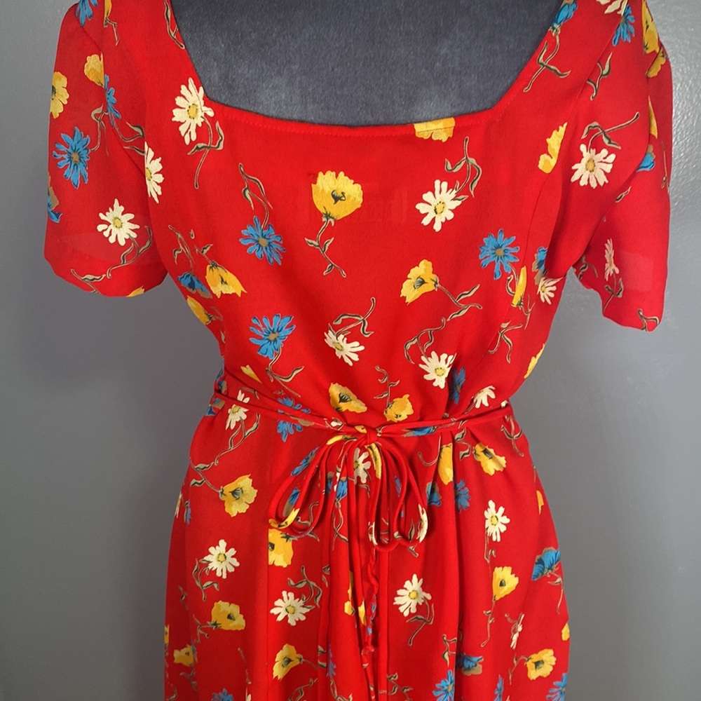 Decked Out Vintage Red Floral Button Down Dress - Picture 8 of 12